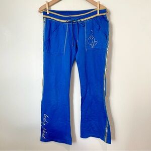 Y2K Vintage Baby Phat Flare Leg Low Rise Sweatpants Blue and Gold Size Small